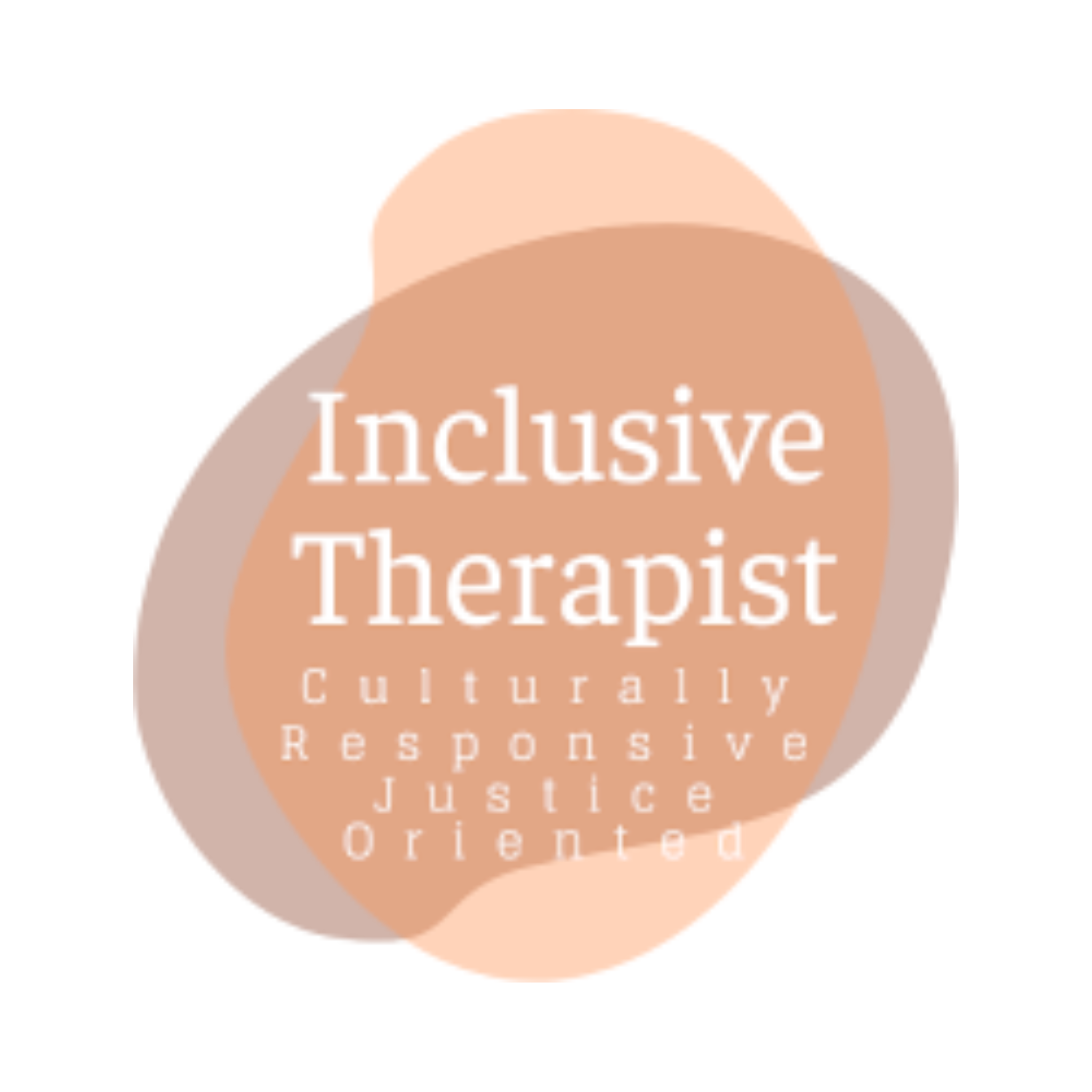 A circular logo with overlapping colored circles, containing the text 'Inclusive Therapist, Culturally Responsive, Justice Oriented'.