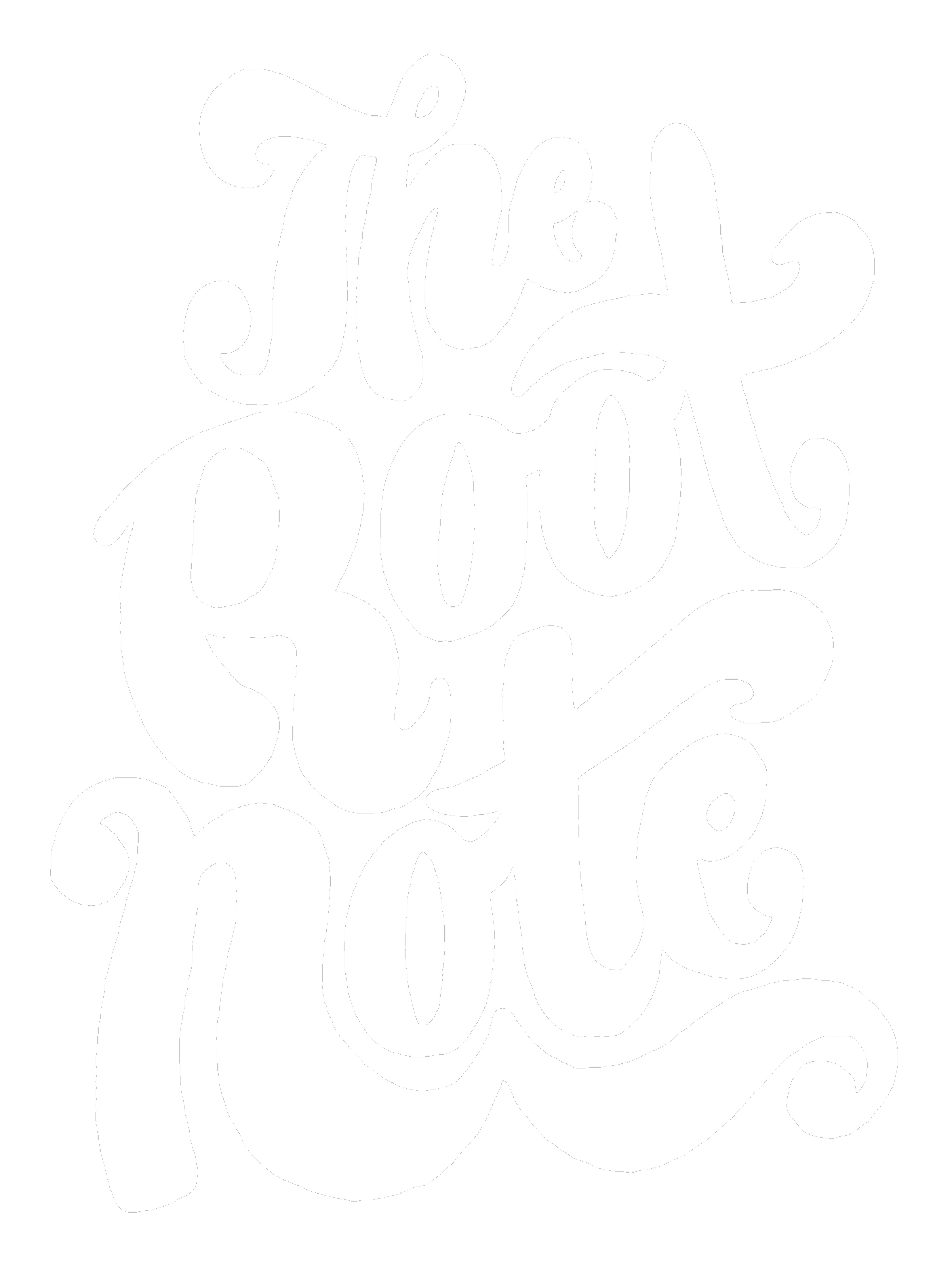 Hand-lettered message that says "the root note" in white cursive on a black background.