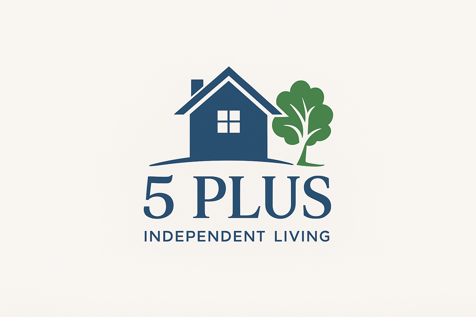 Logo with a house, tree, and text that says "5 Plus Independent Living."