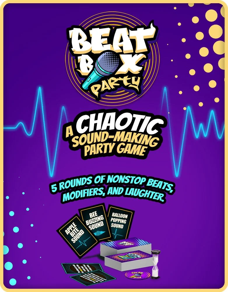 Beat Box Party promo image depicts card game where players make sounds to form a group beat