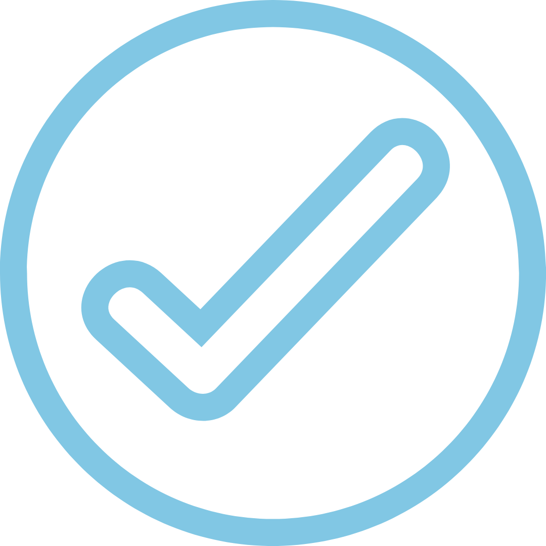 Blue check mark inside a blue circle