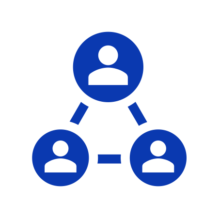 Diagram of three interconnected blue user icons connected by lines.