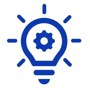 An icon of a light bulb with a gear inside, representing innovation or ideas.