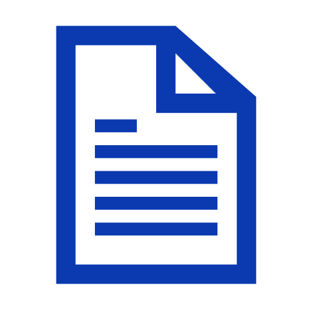 Blue document icon with a folded corner and horizontal lines representing text
