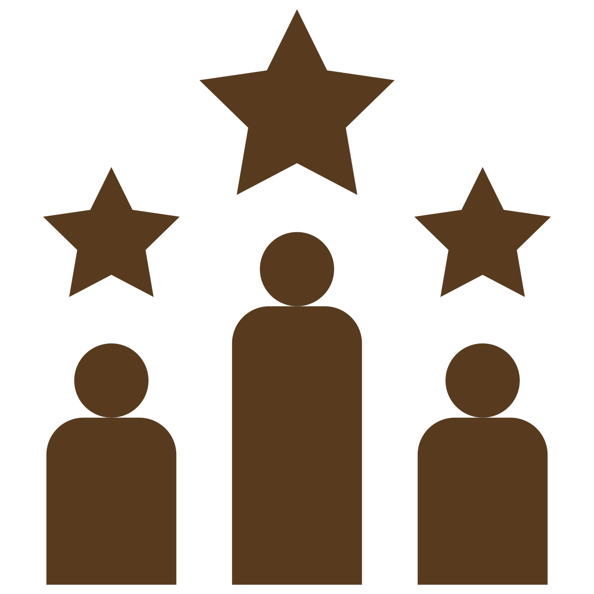 Icon of three human figures with three stars above them, representing teamwork or achievement.
