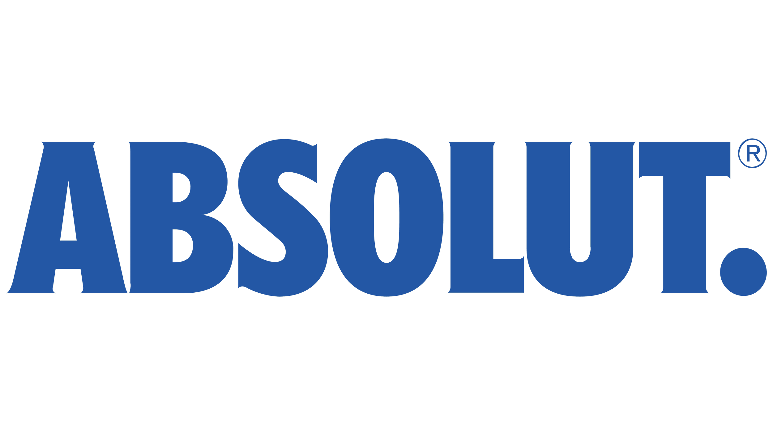 The blue and black logo of Absolut Vodka with the word 'ABSOLUT' in bold blue uppercase letters.