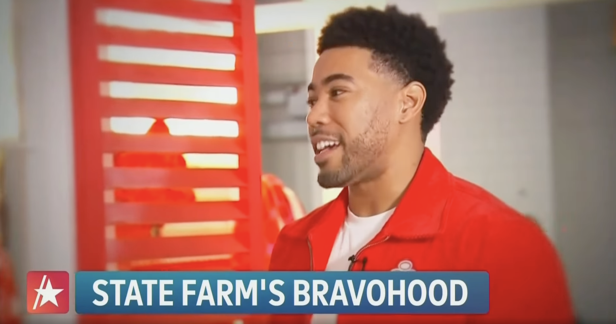 Jake From State Farm at BravoCon filming Access Hollywood segment