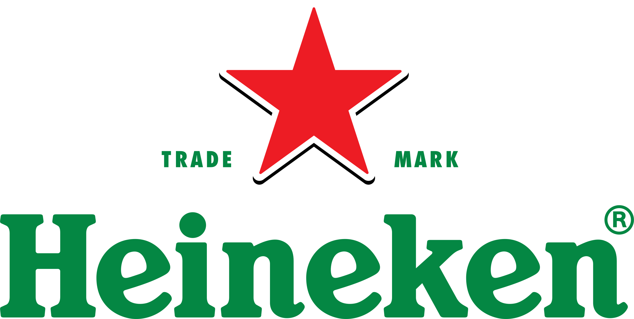 Heineken logo with a red star at the top, the words "TRADE MARK" on either side of the star, and the green Heineken wordmark at the bottom.