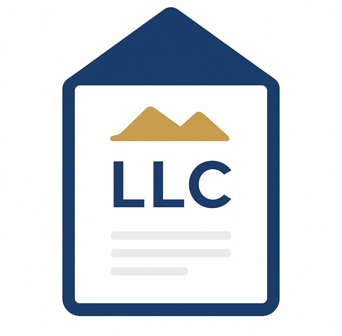 Logo with a blue house outline, a mountain icon, and the text 'LLC' in blue.