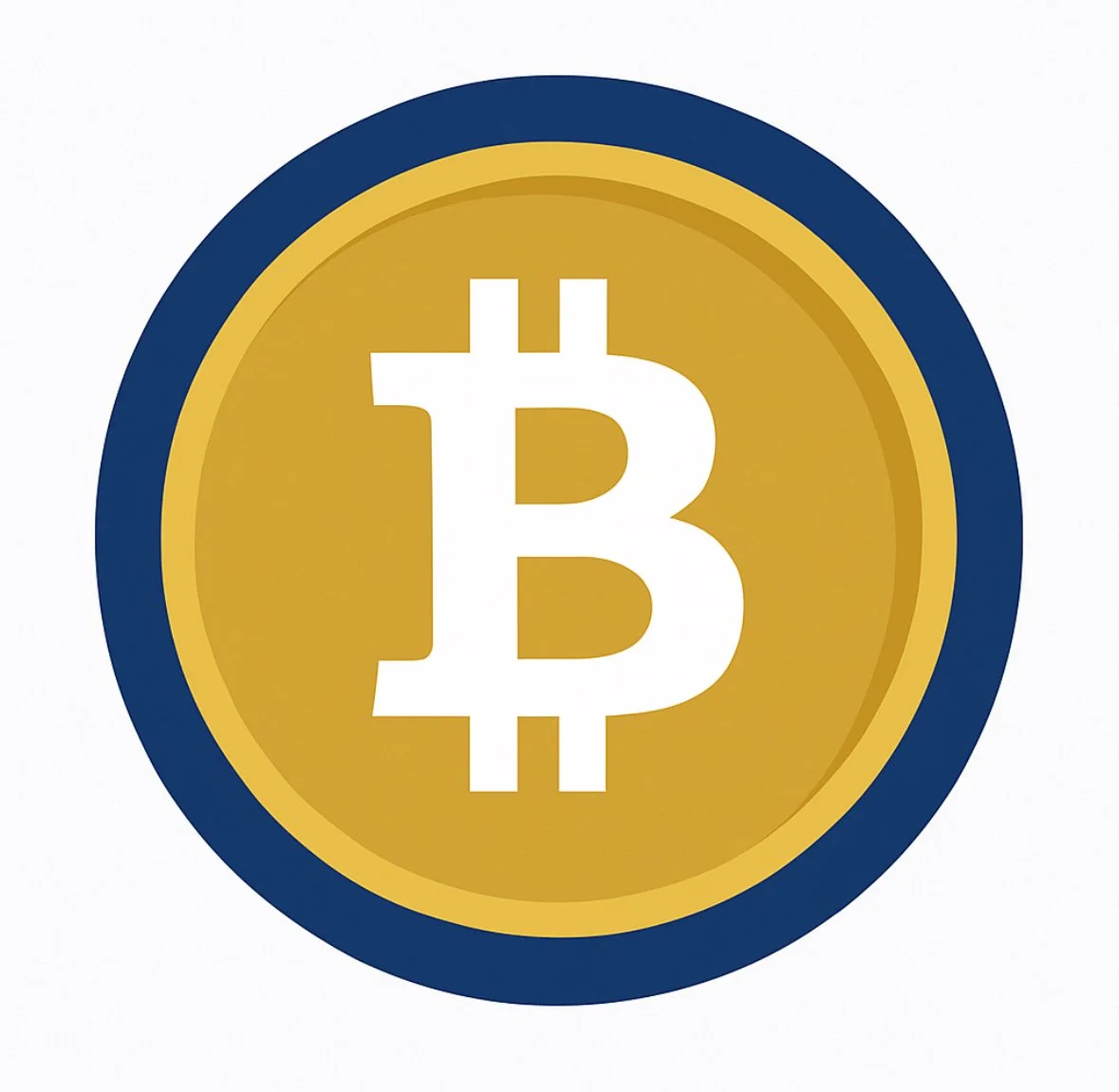 Gold and black Bitcoin coin with a white Bitcoin symbol in the center.