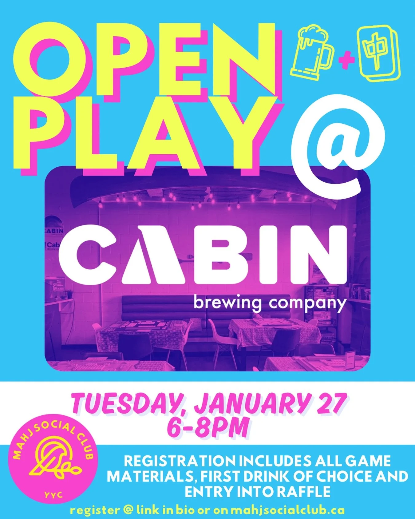 Great beer 🤝 great tiles.

We&rsquo;re back with one of our faves, @cabinbrewing next week and we&rsquo;re mixing cold pints with hot discards. 🔥

Open Play is calling - so grab a beer, grab a seat, and let&rsquo;s play. 🀄️

👉 Spots are limited. 