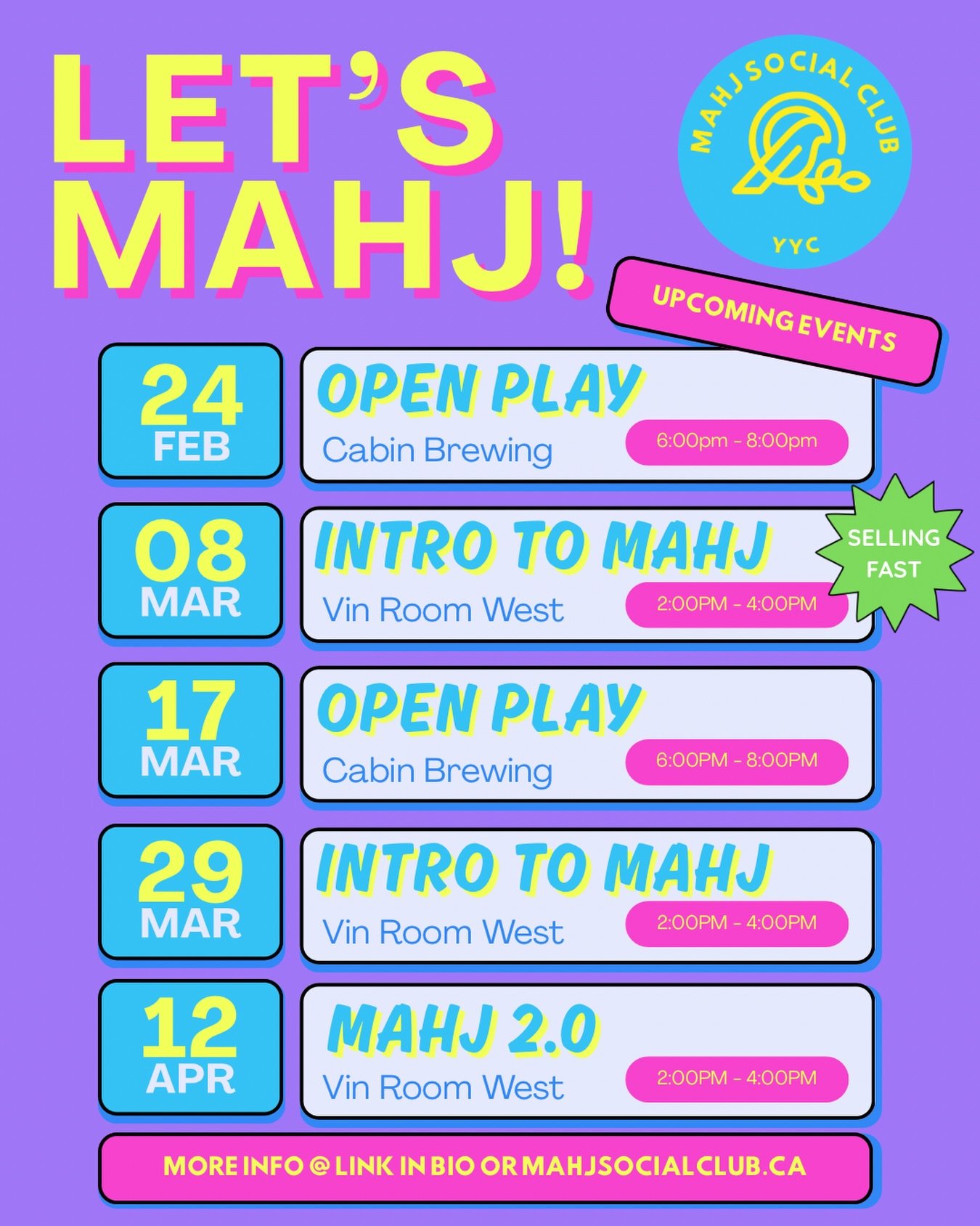 You could be playing Mahjong at Cabin tonight. Just saying. 🀄️🍻

Upcoming events: 
✨ TONIGHT Open Play (yes, there are still a few seats left 👀)
✨ Intro to Mahj 
✨ Our first Mahj 2.0 - time to level up!

Whether you&rsquo;re looking to play, looki