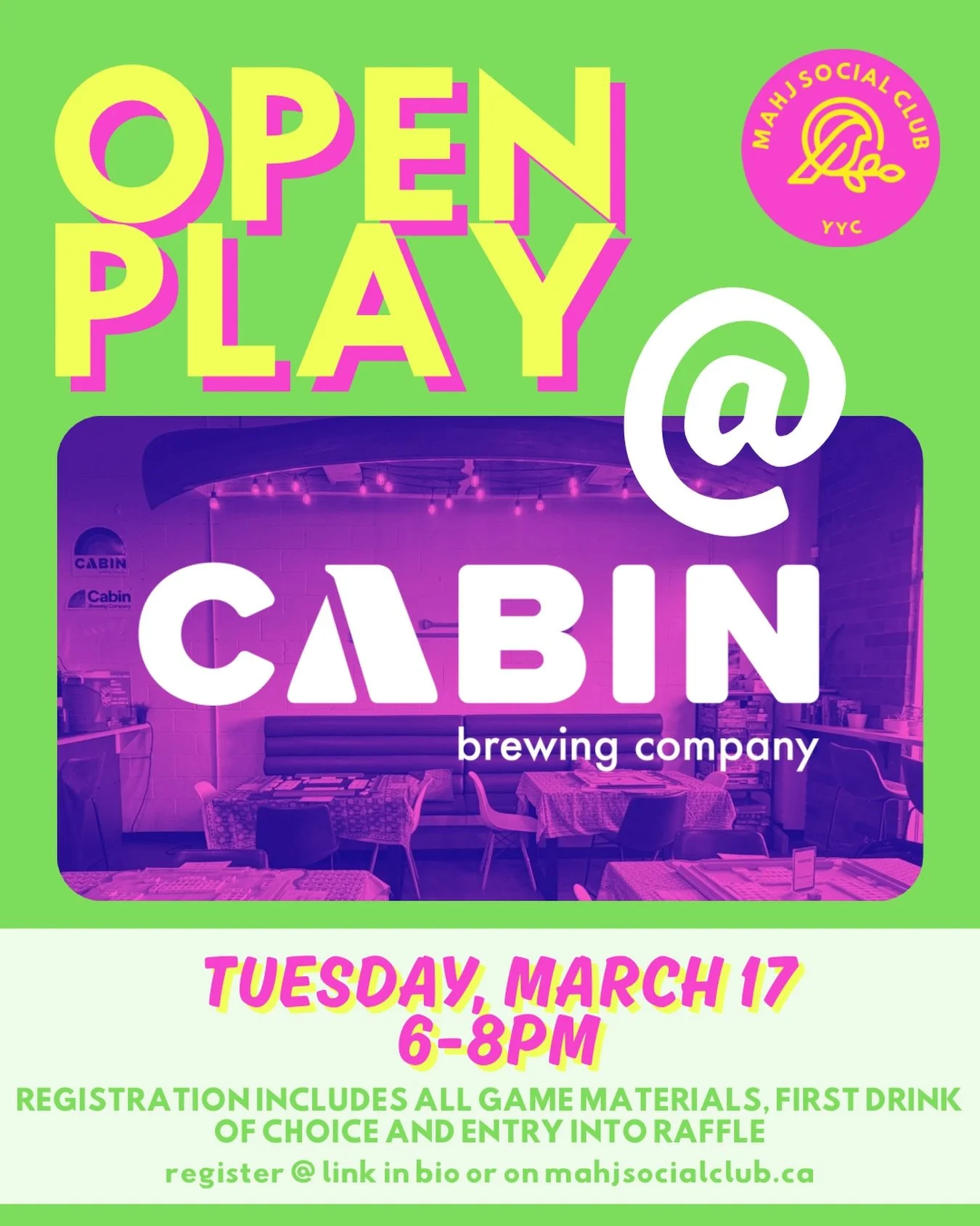 🍀 Feeling lucky? Who needs four-leaf clovers when you&rsquo;ve got a rack full of lucky tiles? 🀄️

Join us at Cabin Brewing this St. Patrick&rsquo;s Day for an evening of Mahjong, great beer, and the kind of laughs that only happen around the table
