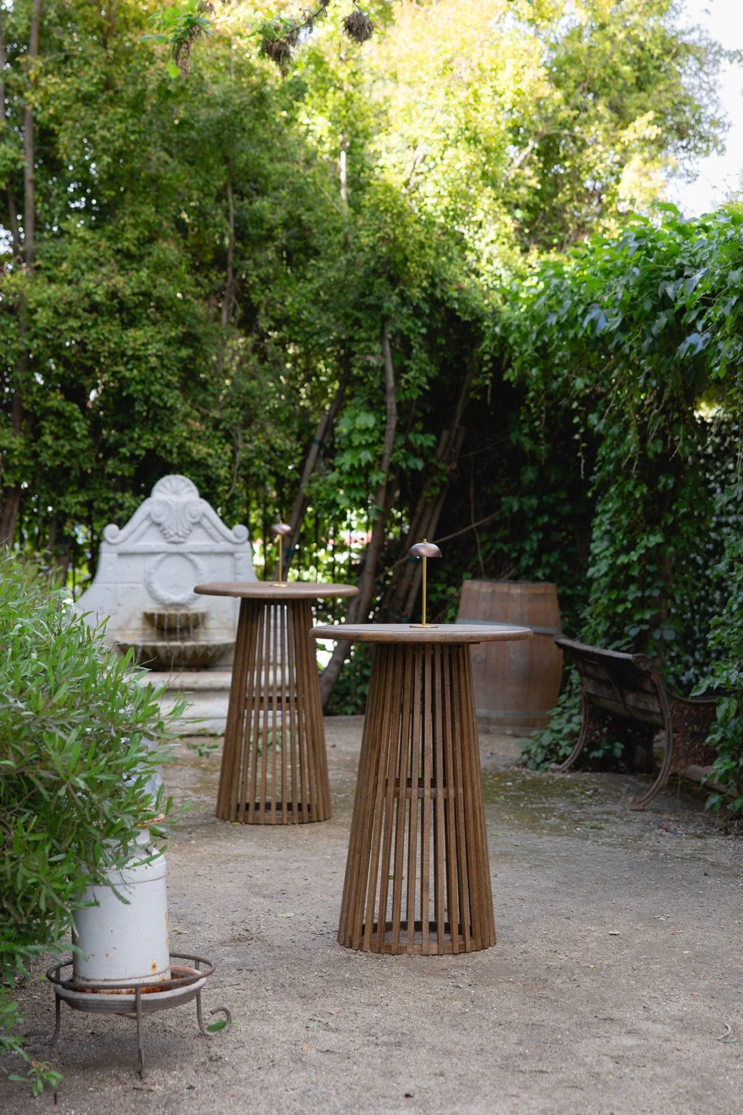 Rose Garden with cocktail tables for corporate holiday party at 1880 Union Hotel in Los Alamos, CA (Photography Credit: Isle of Film )