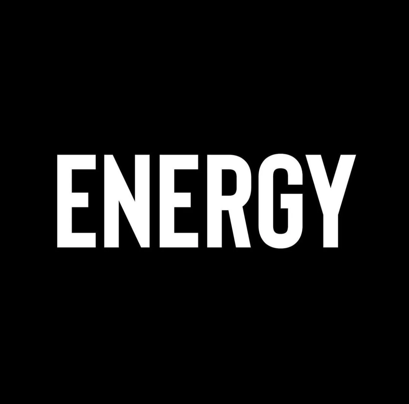 The word 'ENERGY' in white capital letters on a black background.