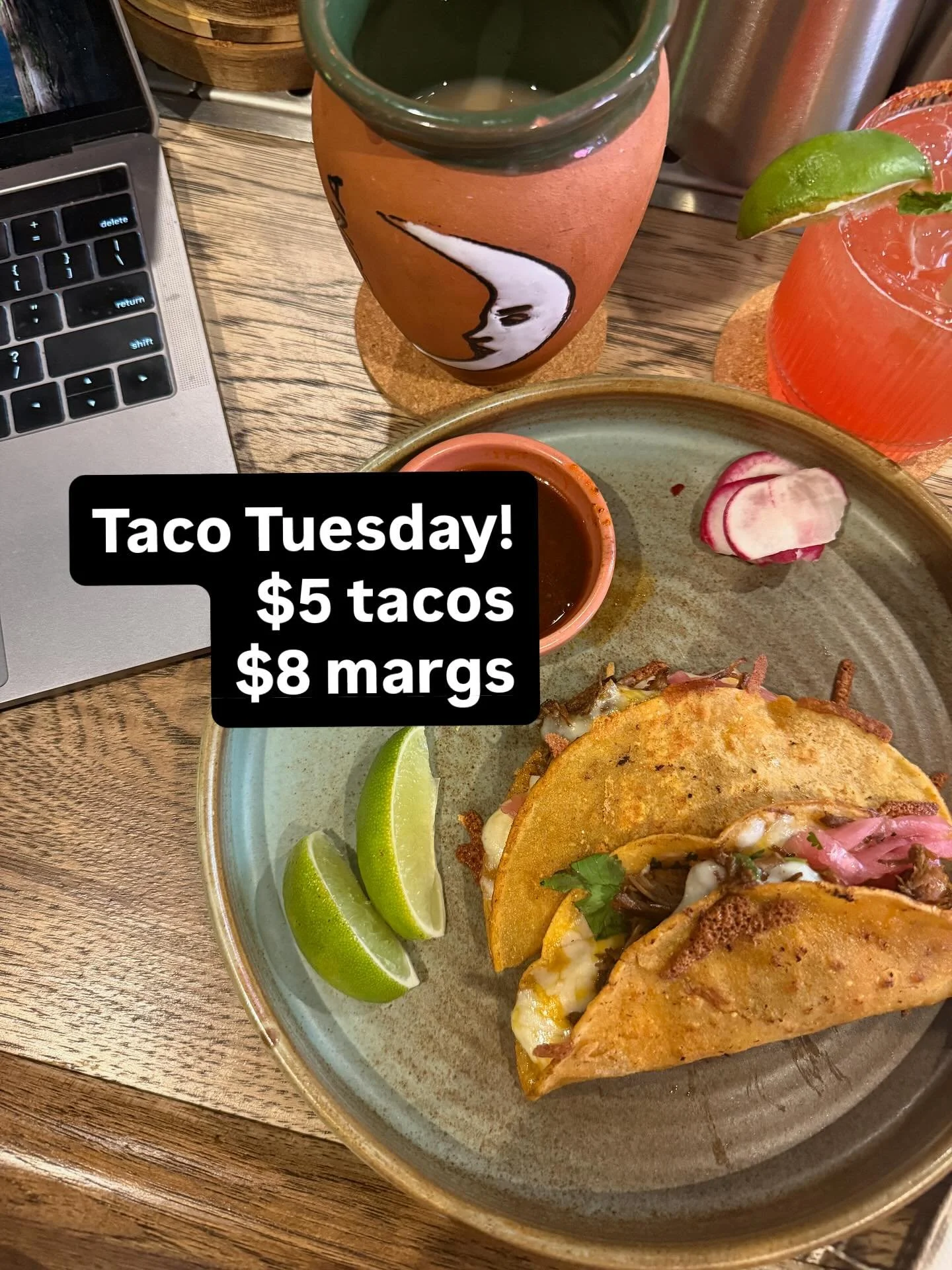 TACO TUESDAY with a side of work!

Did you know that Muertos Cantina is equipped with outlets at every booth and table! 

We are the PERFECT working lunch spot!

Come hang!
$5 tacos
$8 margs

Alllllllll day!

#tacotuesdayslc #tacotuesdays