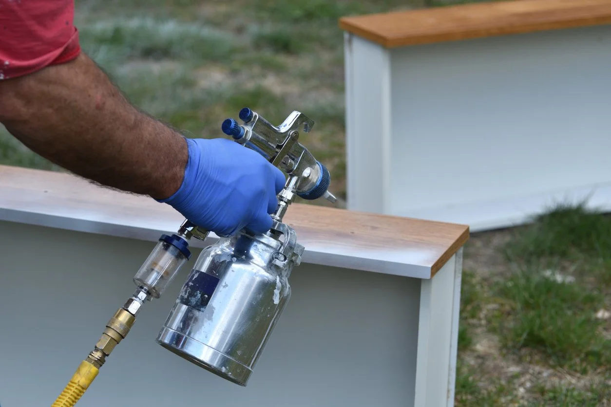 Leon's Custom Painting Refinished Cabinets Farmhouse White with Black Hardware