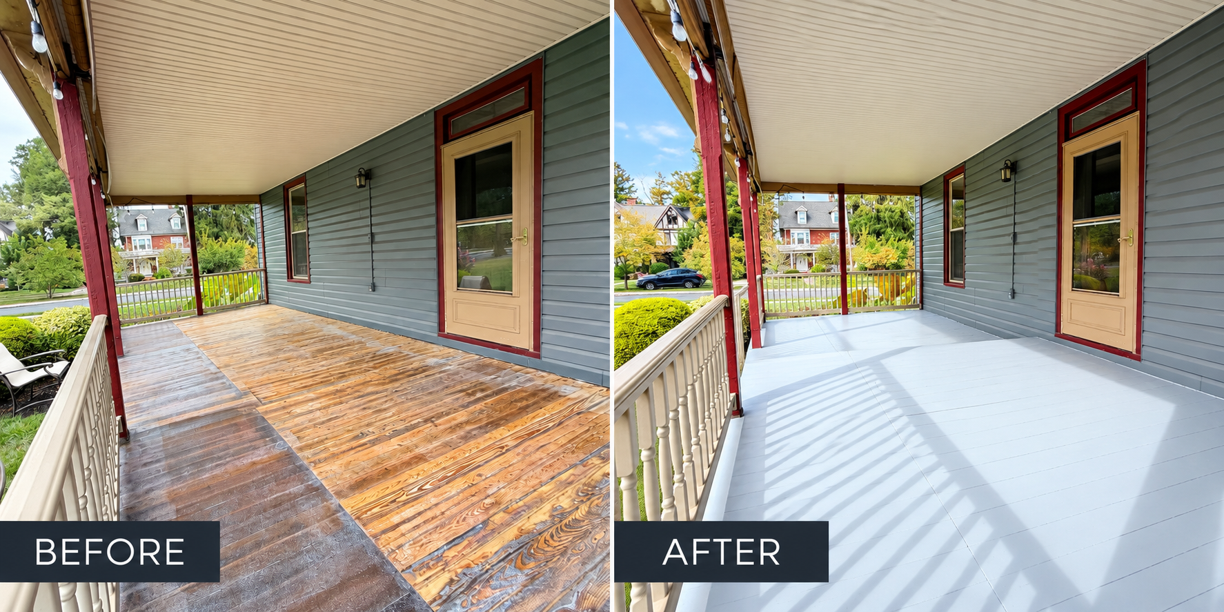 Through careful wood repairs, surface preparation, and a beautiful fresh coat of paint, we’ve restored this outdoor space into something bright, inviting, and ready to be loved for years to come.