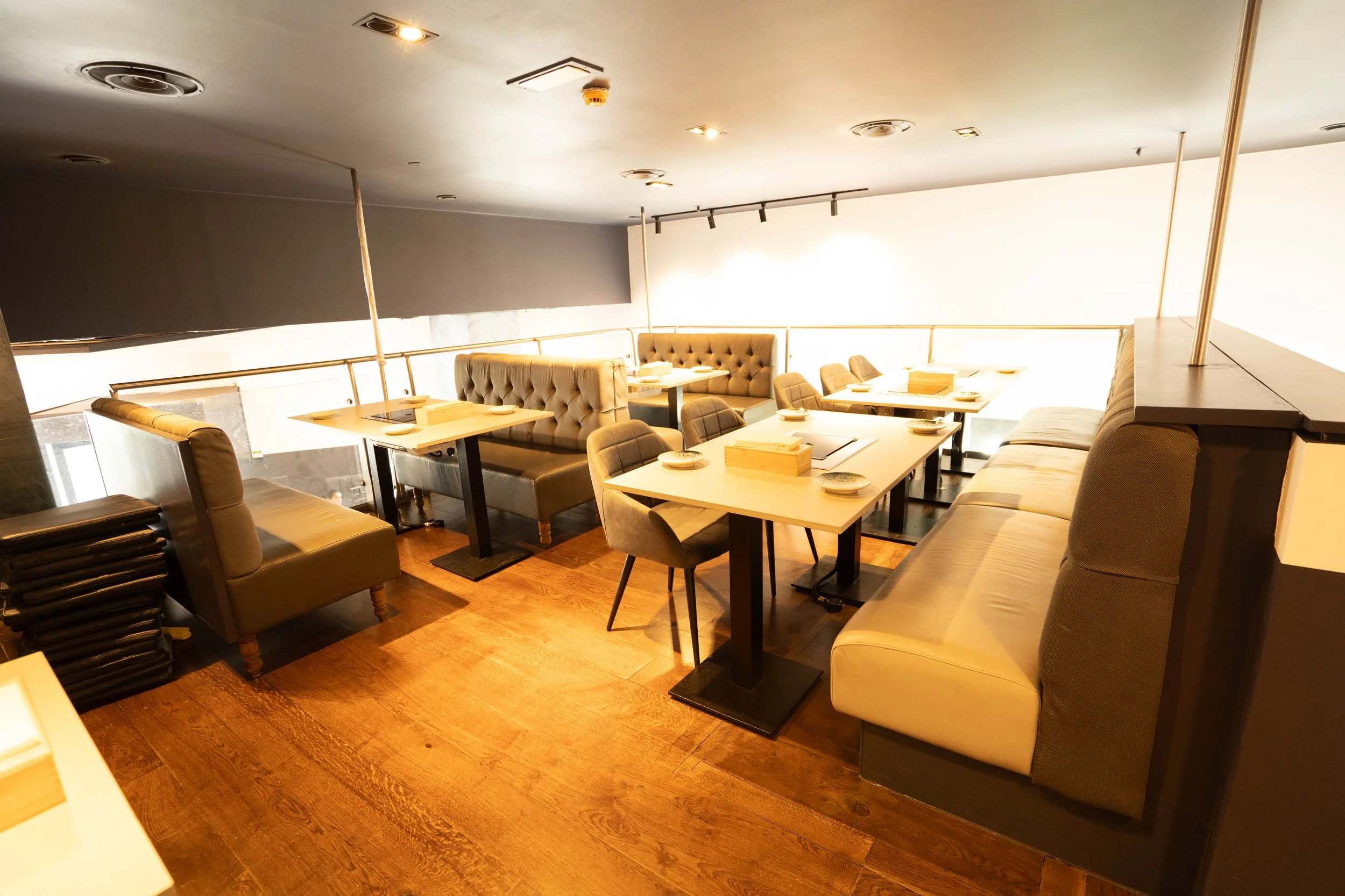 Private mezzanine dining room for up to 22 guests at NURI Korean BBQ Canary Wharf