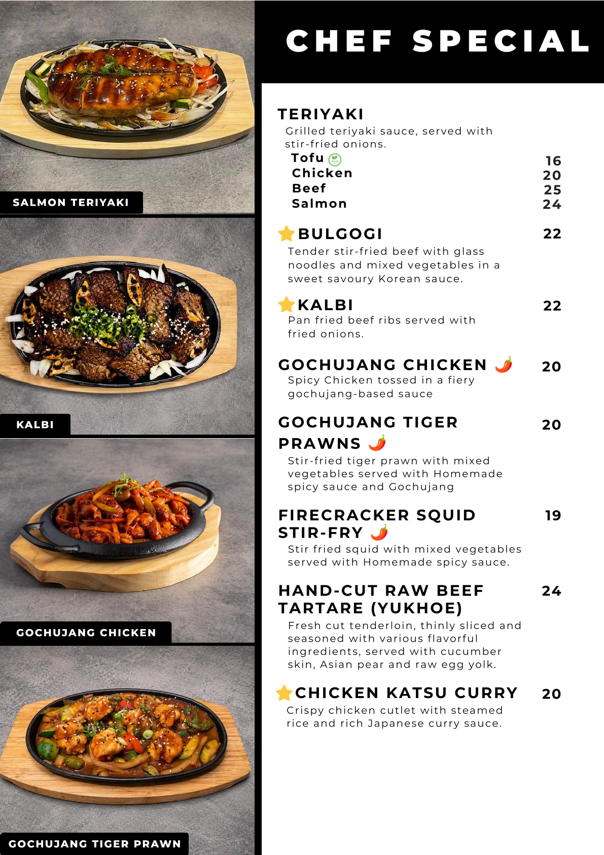 Signature Korean dishes including kalbi short ribs, bulgogi and gochujang tiger prawns at NURI Korean BBQ Canary Wharf