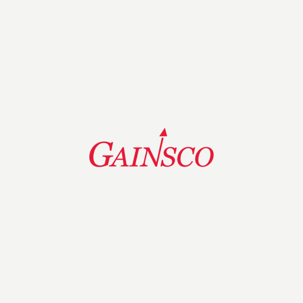 The word 'GAINSCO' written in red text with a small red arrow above the letter 'I' on a white background.