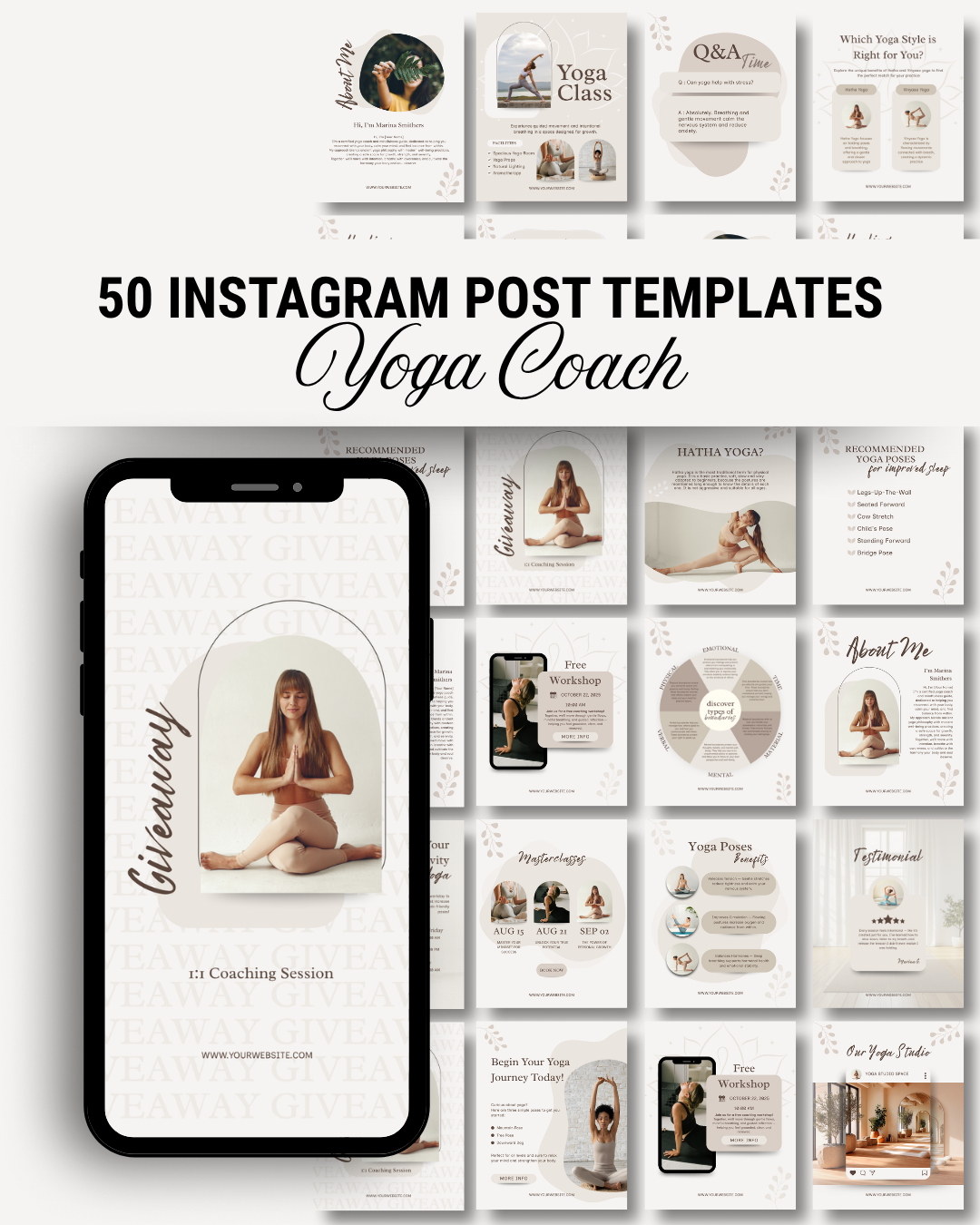 Yoga Coach Starter Pack | 50 Canva Instagram Templates