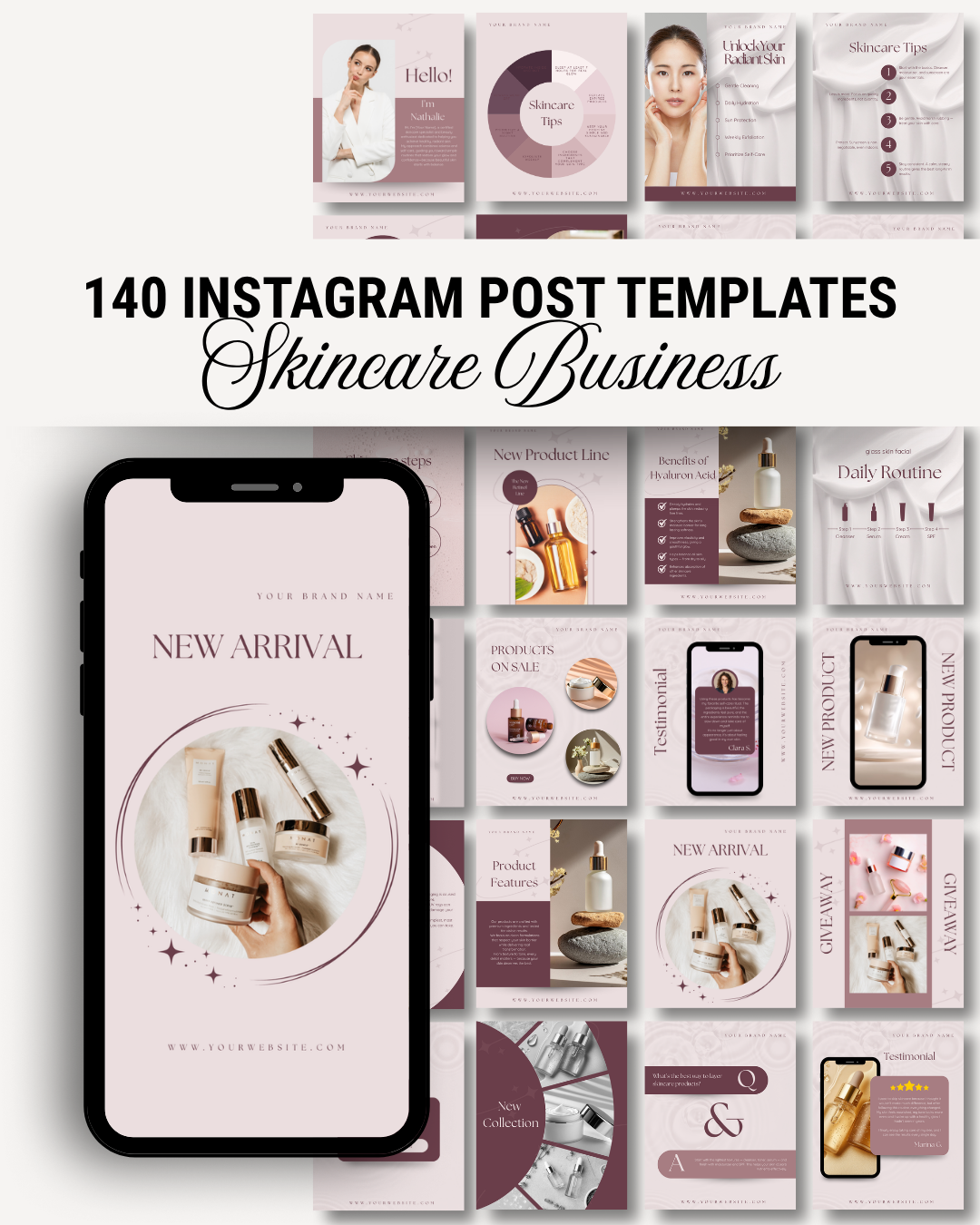 Skincare Instagram Post Templates | 140 Beauty Spa Social Media Kit (Canva)