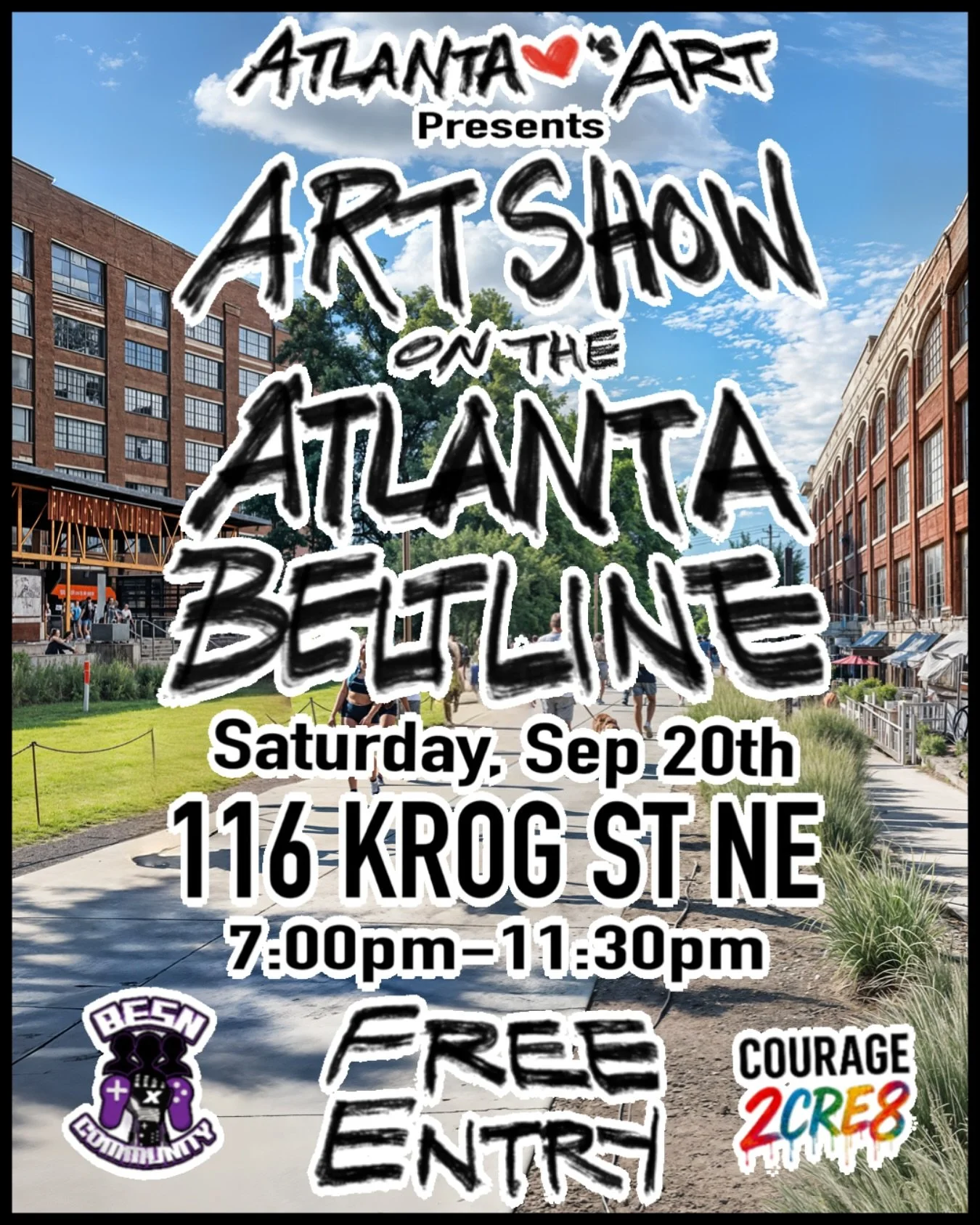 ATLANTA LOVES ART ❤️
FREE ART SHOW on the BeltLine! 30+ Artists • Food & Drinks • Live Performances • Good Vibes.
📅 Sat, Sept 20 | ⏰ 7–11:30 PM |
📍 116 Krog St NE
Everyone free all night. Pull up!
#Atl #Atlanta #atlantaar