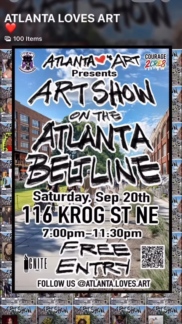 We’re excited to share that 100 Amazing Artists have been confirmed for this upcoming show, and we can’t wait to showcase their work. 🎨🔥
FREE ART SHOW on the BeltLine!
100 Artists • Food & Drinks • Live Performances &bul