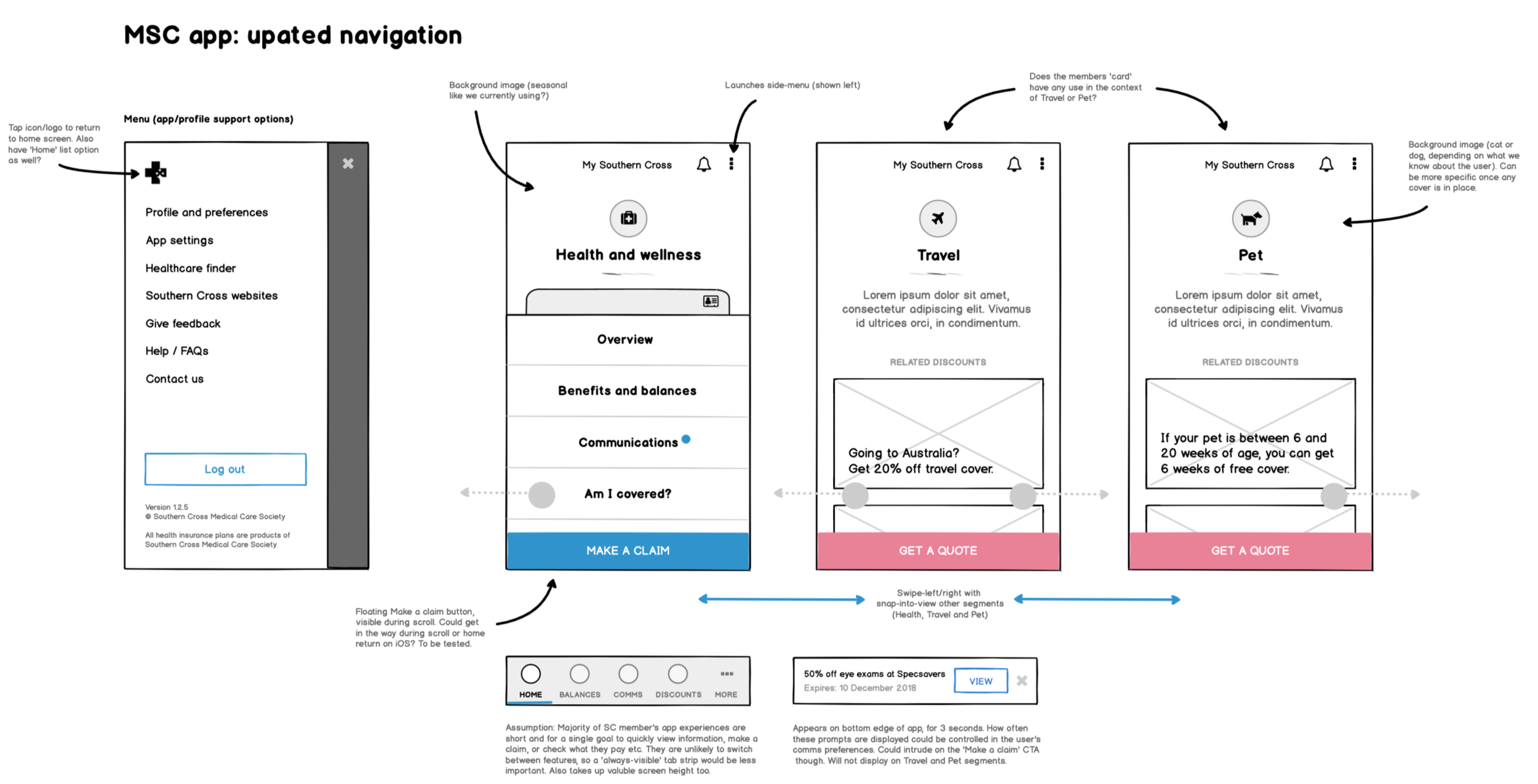 Recently I’ve been tasked with re-imagining the IA and navigation to support the addition of partner insurance offerings (Travel and Pet).