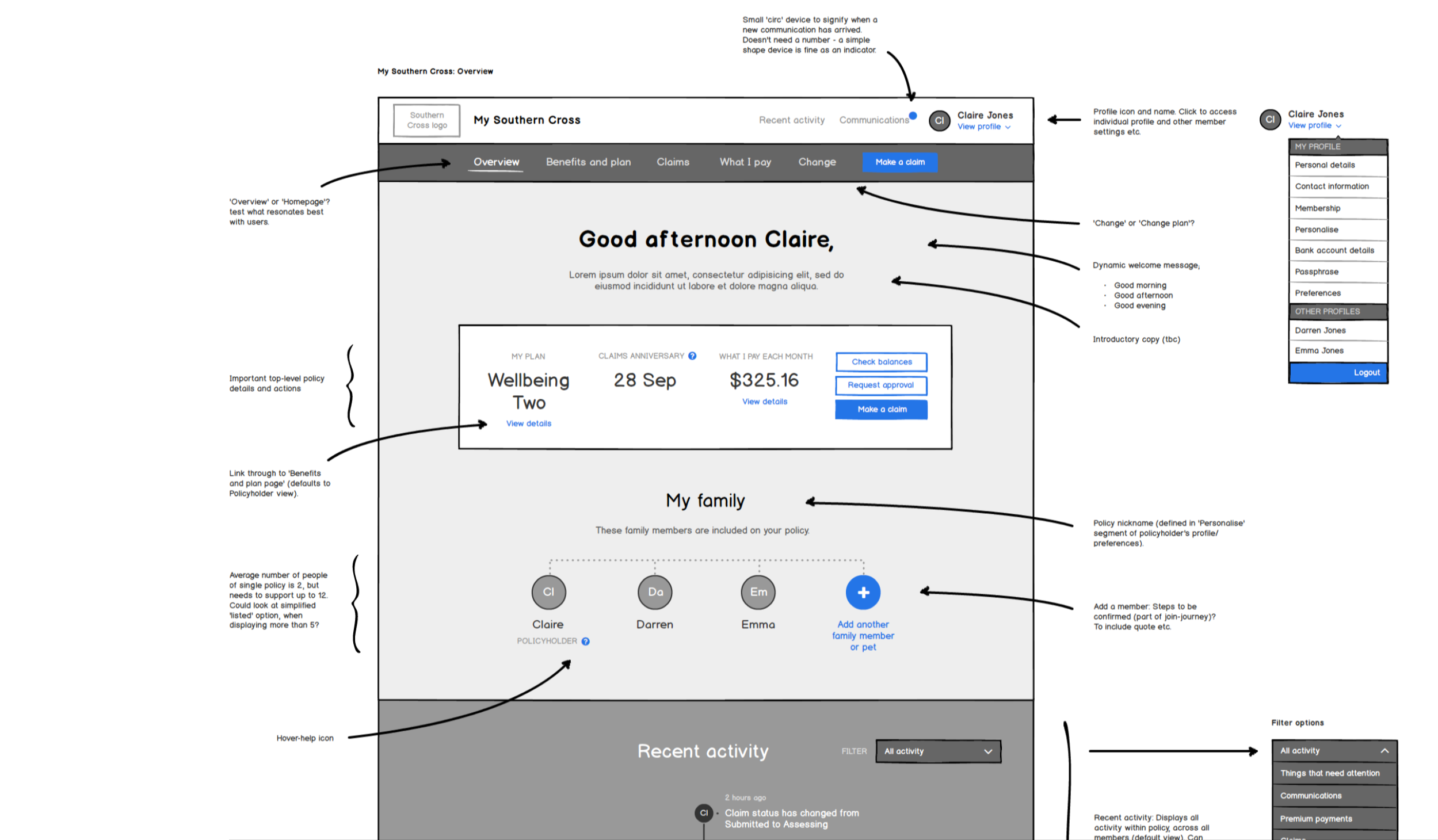 Balsamiq wireframes were created to visualise ideas.
