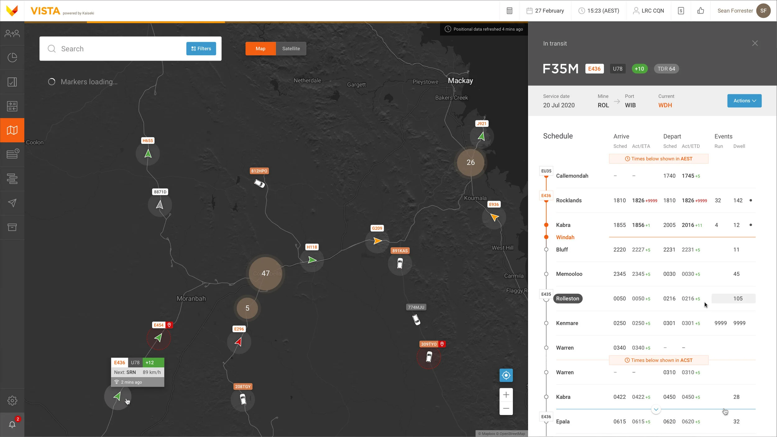 The final design layered real-time GPS positioning of both Train and Car assets into a simple and easy to use interface. A key design consideration was ensuring geographical data, rail lines and locations, were visible but carefully weighted. To e