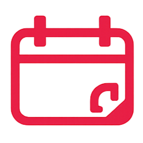 Pink calendar icon with a white gear symbol in the bottom right corner.