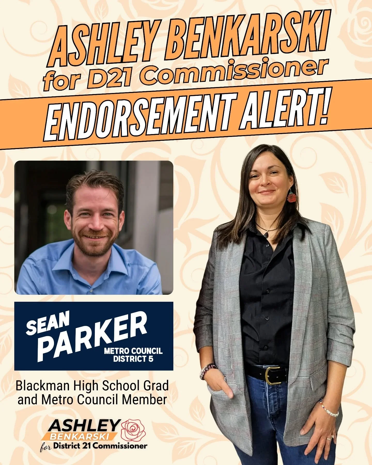 🚨 ENDORSEMENT ALERT 🚨

I'm proud to announce I've received the endorsement of former Blackman Highschool Graduate and sitting Metro Council Member Sean Parker in my race to be your Democratic Nominee for Rutherford County Commission District 21. 

