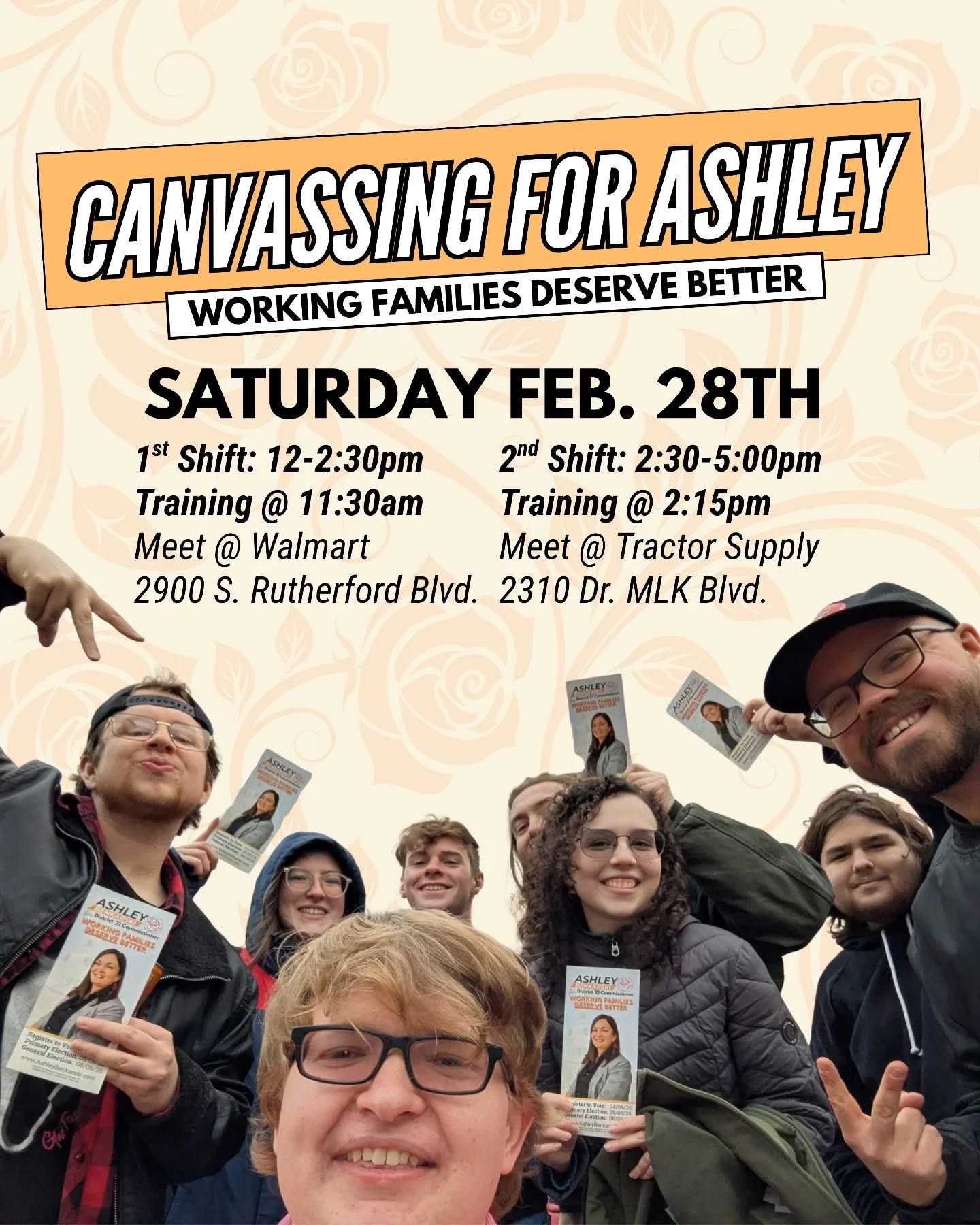 COME KNOCK SOME DOORS WITH US! NO EXPERIENCE NECESSARY!

We're out again this Saturday February 28th to canvass our neighbors in District 21! This campaign wins when working people get active, let's get out there and make it happen. 

1st Shift
Meeti