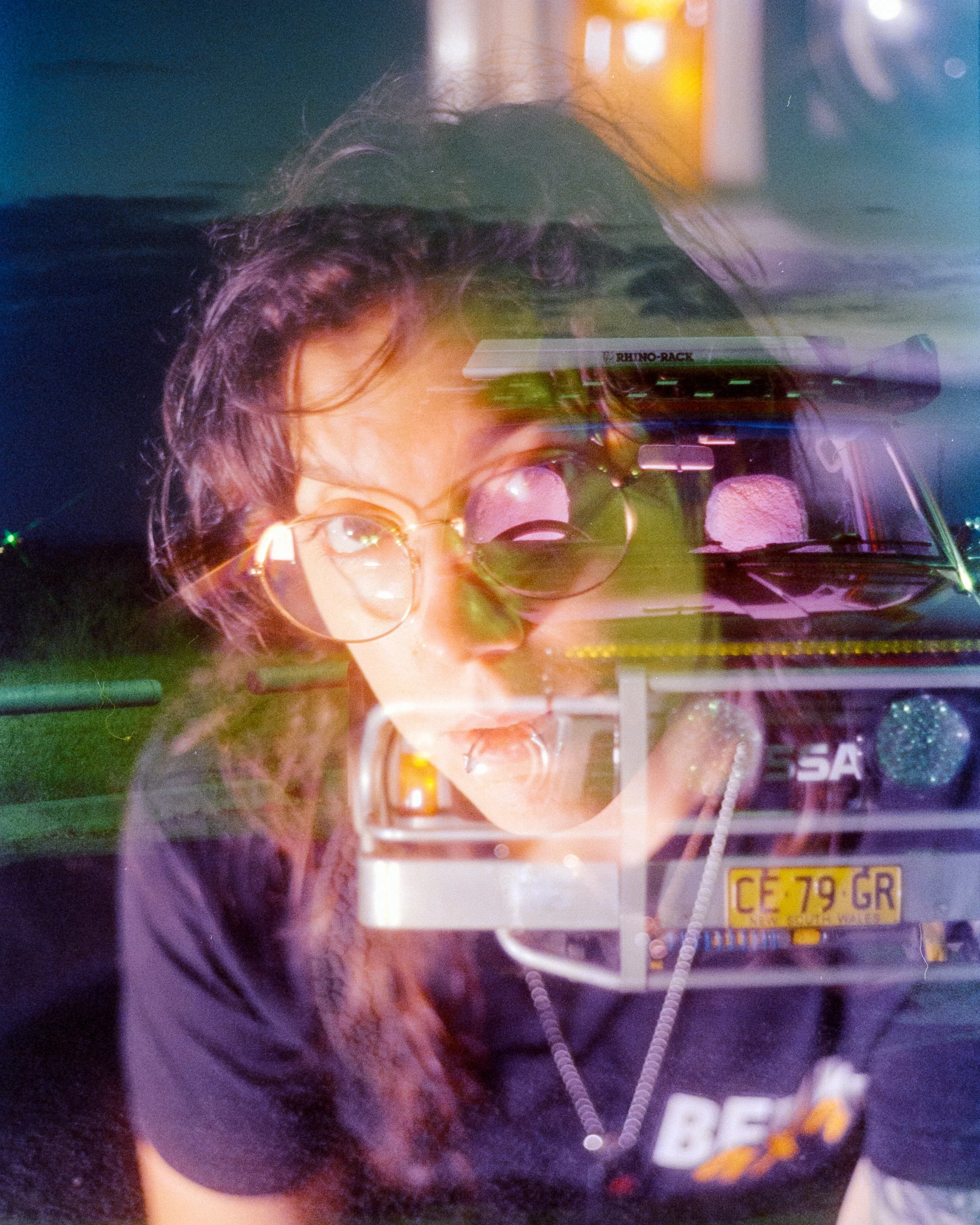 Double exposure of Josie and her GQ Patrol named Scorpion on 35mm Film - 500T Cinefilm
