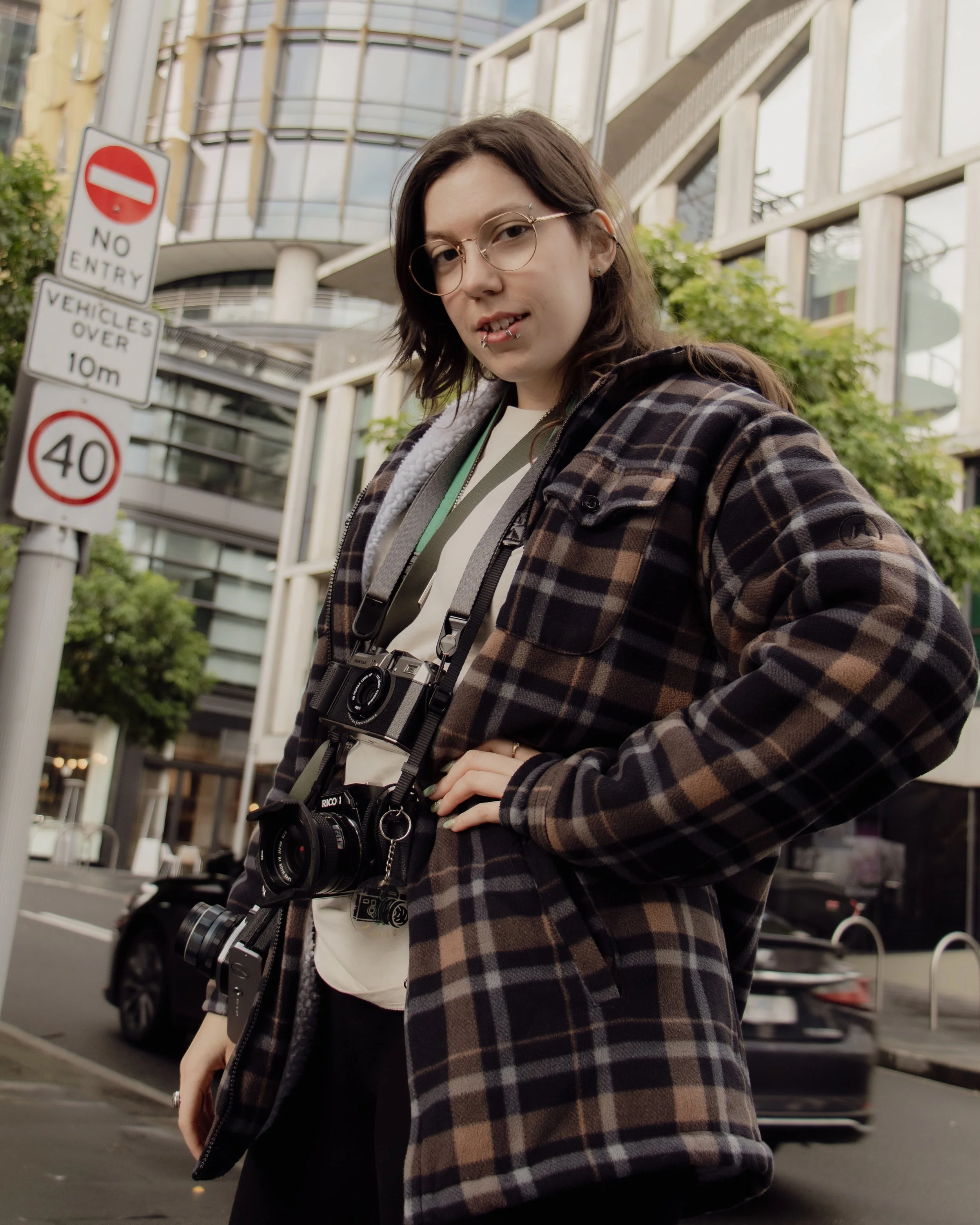 Josie with her Pentax 17 and Ricoh Film Cameras