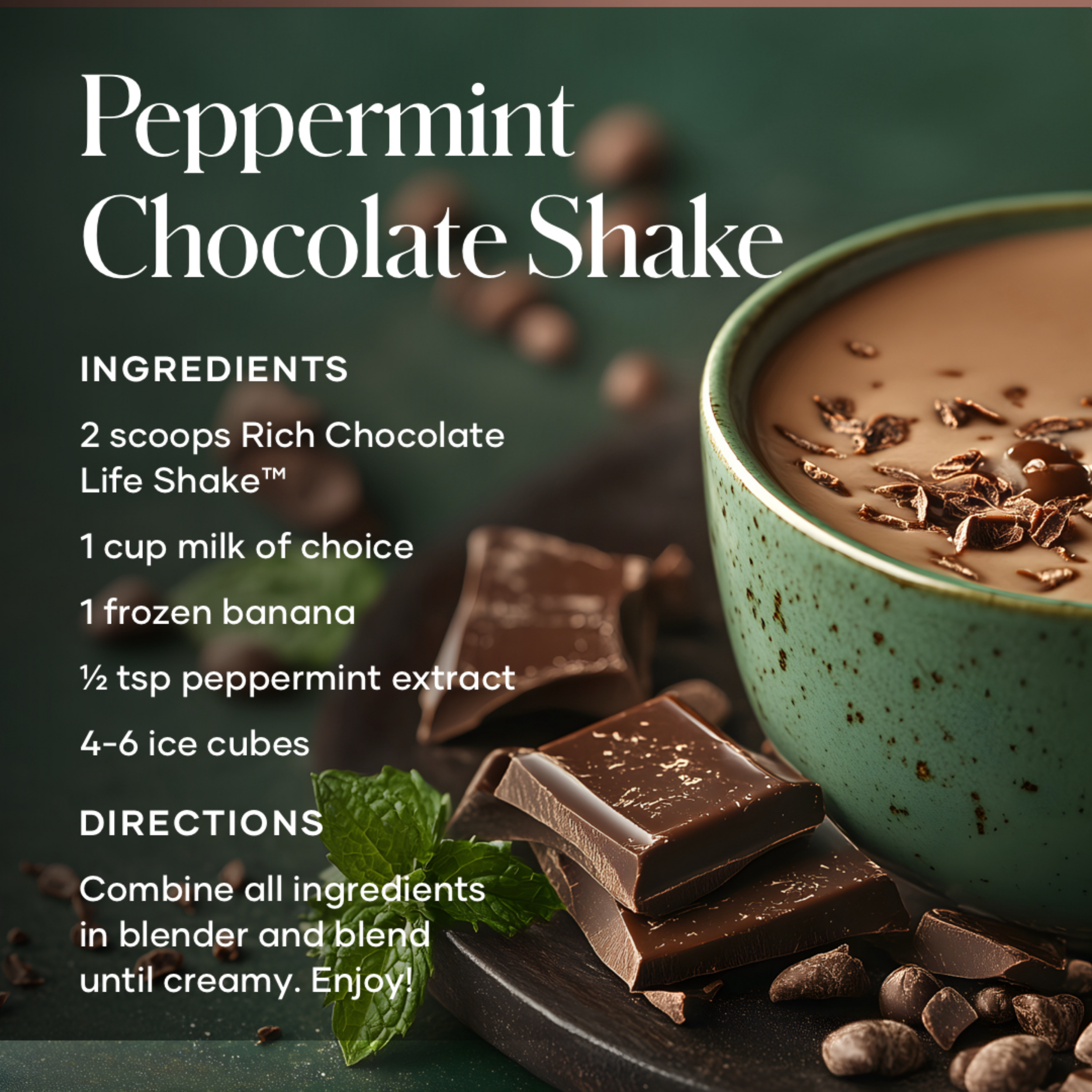 RECIPE PEPPERMINT CHOCOLATE LIFE SHAKE PROTEIN DRINK