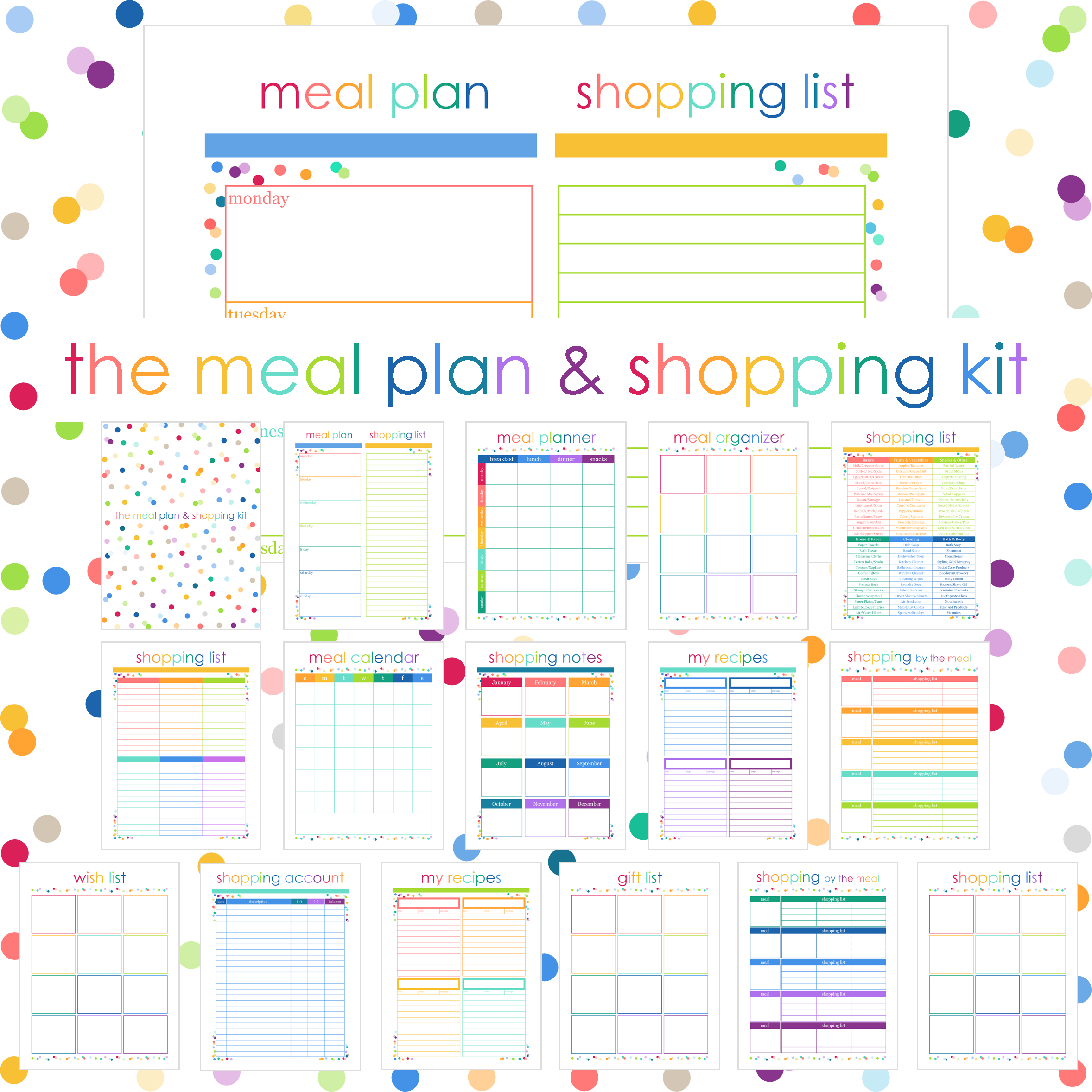 MEAL PLANNER, RECIPE ORGANIZER, DINNER PLANNER, SHOPPING ORGANIZER