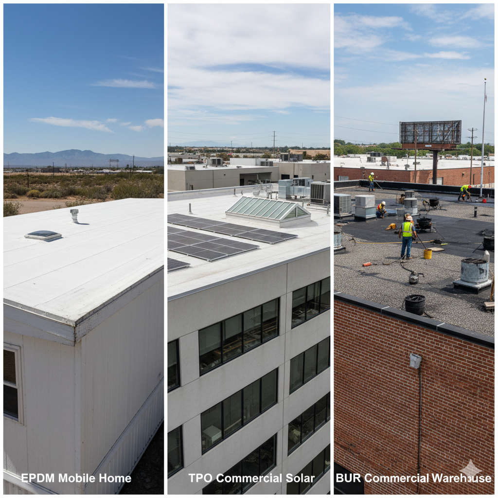 Commercial building with a flat TPO roof.