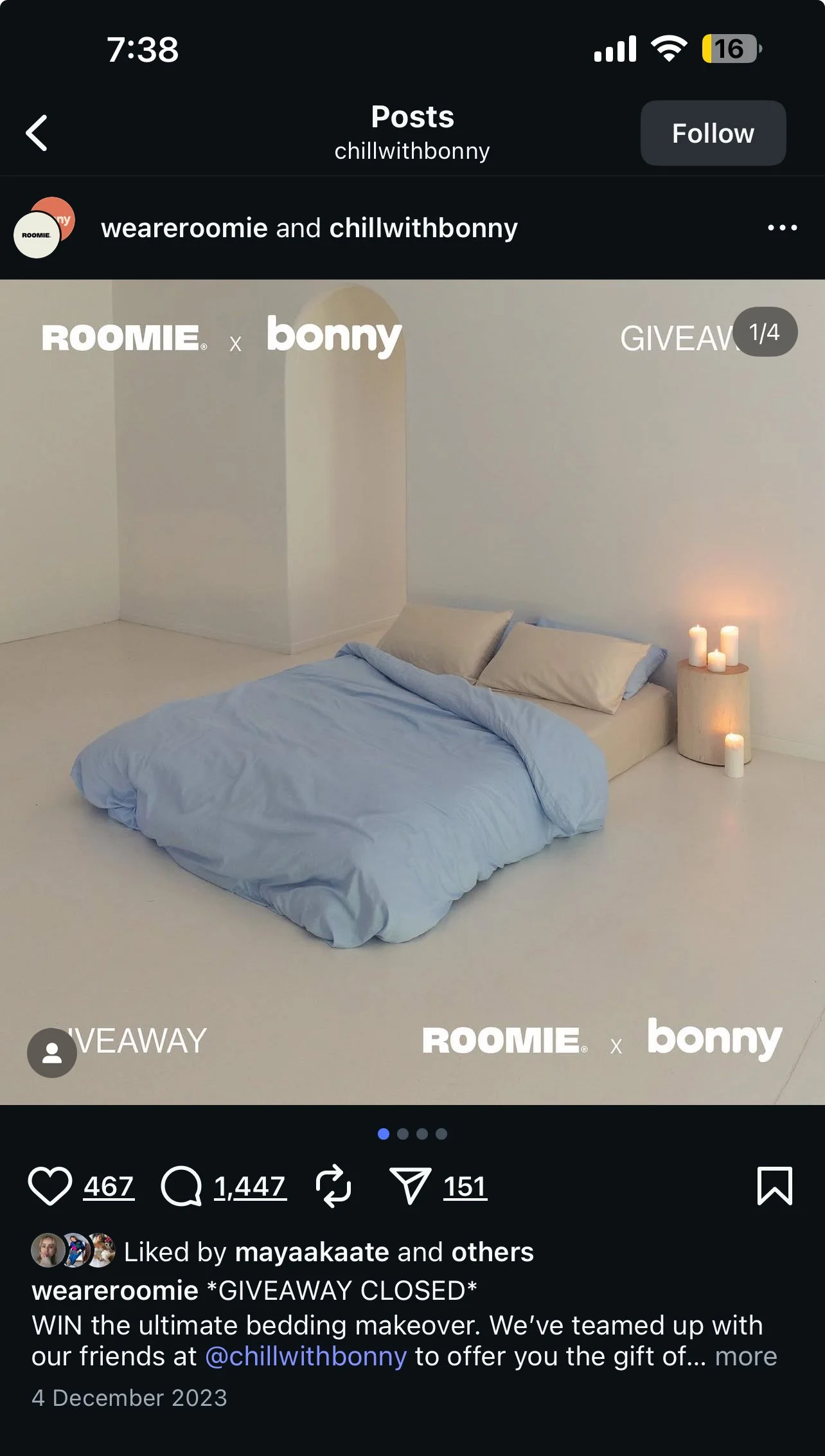 Example of collaboration with another brand for a giveaway