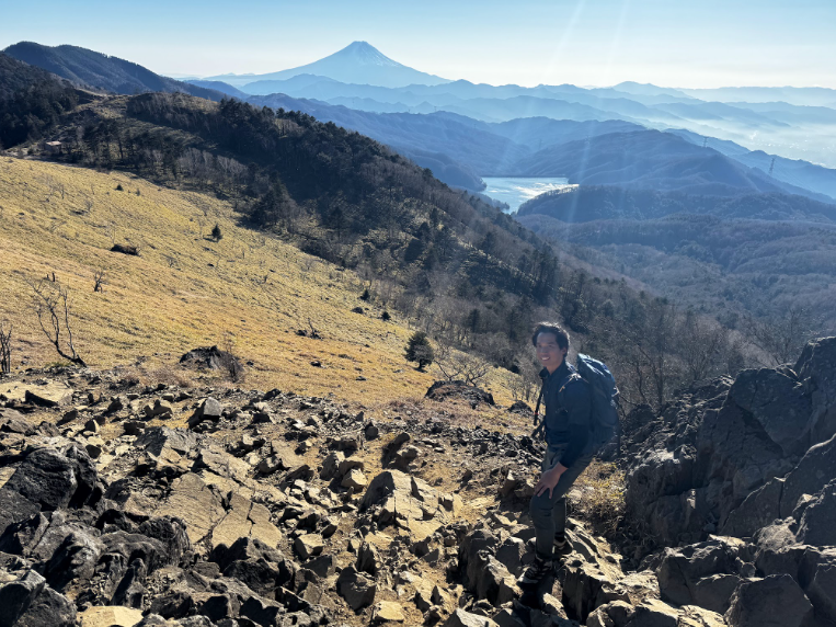 Standing on the ridgeline going to Mount Daibosatsu summit.