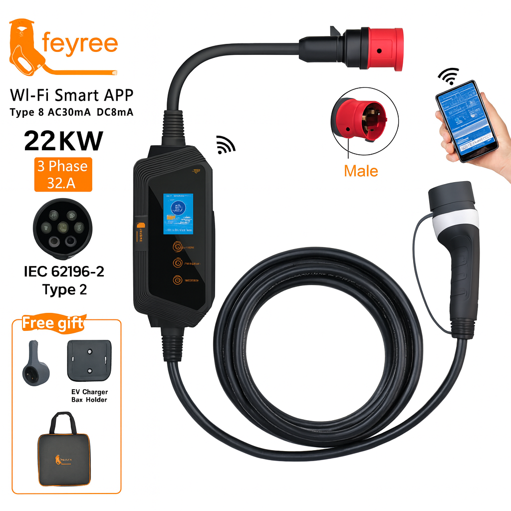 Feyree Typ 2 Portabler EV Charger 22 kW, 32 A