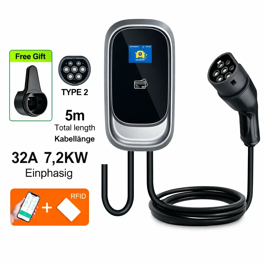 Wallbox 7,2 kW – 32A 1-Phasig EV-Ladestation mit WiFi, RFID & App-Steuerung