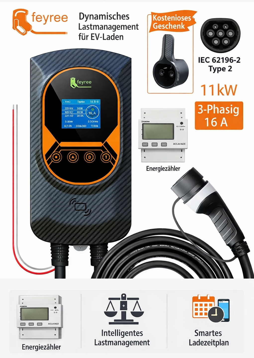 Wallbox 11 kW Typ 2 – 3-Phasen, App & RFID