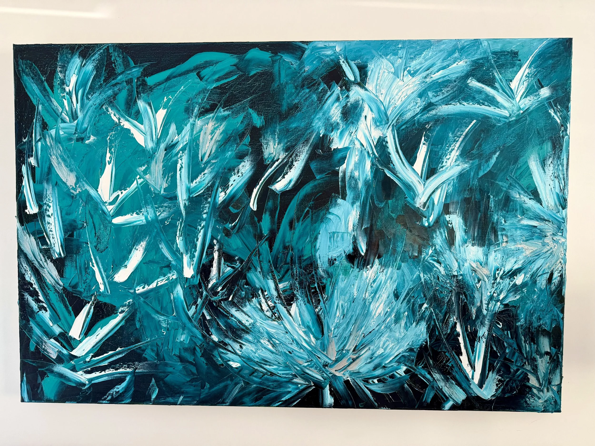 Teal Tranquility Abstract- original oil painting on canvas - 1200mm x 800mm
