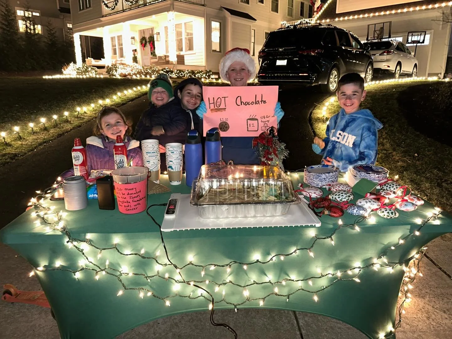 So grateful to James&rsquo; awesome friends for organizing and hosting a hot chocolate &amp; cookie sale in the neighborhood&mdash;especially during the busy holiday season. They raised over $1,600 for the foundation! We are so thankful for the McCon