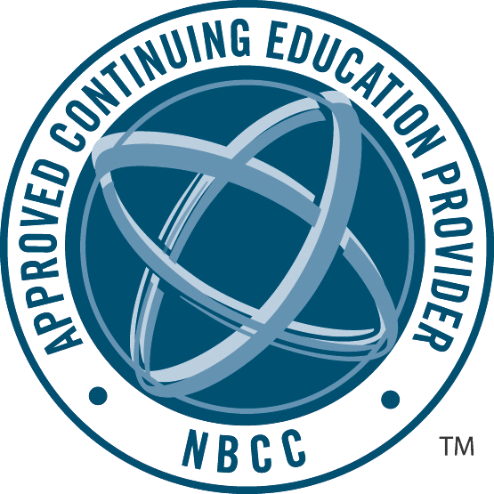 NBCC Approved Continuing Education Provider logo with intertwined blue and gray rings