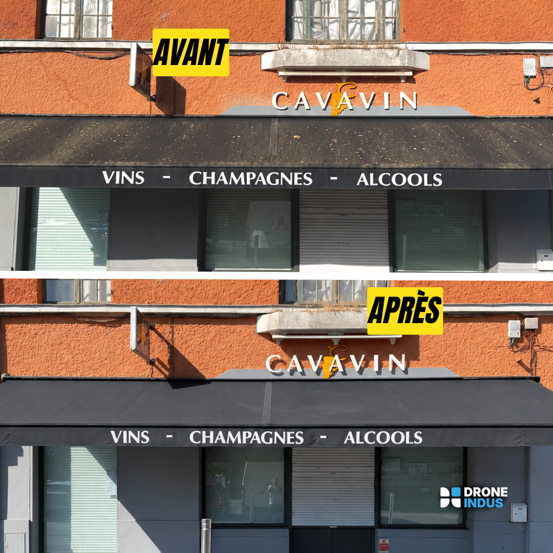 Nettoyage du store banne du magasin Cavavin Pornichet