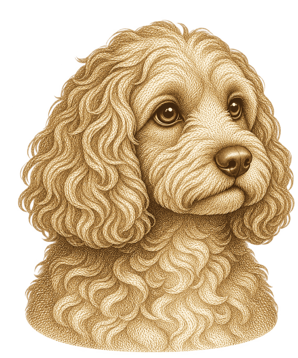 Victorian engraving style illustration of a cavapoo head for Pupmeister cavapoo temperament and training breed guide